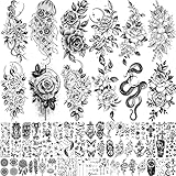 Bilizar 64 Blatt Langlebige Blumen Temporäre Tattoos Frauen Arm Hals, Quallen Sonnen Blume Mond Rose Fake Tattoos Erwachsene Mädchen Haut, 3D Realistisch Tattoo Aufkleber Schlange Pfing