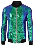 Lars Amadeus Herren Varsity Jacke Halloween Party Disco Glänzend Glitzer Pailletten Bomberjacke Gr. XX-Large, grü