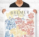 Lieferlokal Stadtposter Bremen in limitierter Auflage - 70x100 cm The Bremer Poster Unikat - Wandbild mit illustriertem Stadtmotiv - Kunstdruck Poster mit E