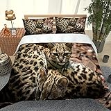 AGKMLP Kinder Bettbezug 3 Teilig Ozelot Bettwäsche-Sets 3-Teiliger Bettbezug 100% Polyester-Mikrofaser Mit Reißverschluss Bettbezug Und 2 Kissenbezug Für Kinder Und Erw