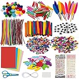 Baozun Bastelset Kinder 1200 Stück DIY Handwerk Dekorationen Basteln Zum Deko Bastelbedarf with Pfeifenreiniger Bunt,Pompons,Kulleraugen,Federn,Perlen B