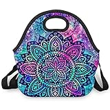 Mandala Isolierte Lunch Tasche Lunchboxen Lunch Bags Kühltasche Mit Reißverschluss Sicherheit Picknick-Handtasche Geeignet für Büros und Schulen white Einheitsgröß