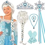 Tacobear Prinzessin ELSA Kostüm Zubehör Set ELSA Perücke Zopf Prinzessin Krone Zauberstab Handschuhe Halskette Armband Prinzessin Frozen Schmuck für Kinder Mädchen Karneval Hallow
