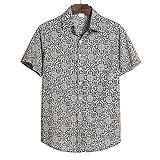 T-Shirt Herren Sommer Vintage Druck Knopfleiste Herren Shirt Atmungsaktiv Klassisch Komfortabel Kurzarm Herren Freizeitshirt Trend Hawaii Herren Strandhemd TC74-Black 3XL