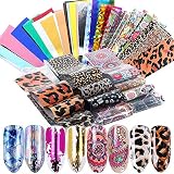 50 Farbe Nail Art Transferfolie Sticker, Mwoot Nail art Folie Transfer Roll Set, Holographische Nail Transfer Aufkleber Nail Wraps Transfer Aufkleber Kit Nagelfolie T