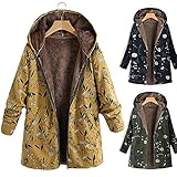 HHWY Winterjacke Damen Lang Warm Plüschjacke Mit Kapuze Frauen Vintage Drucken Plus Samt Warm Freizeit Parka Damen üBergangsjacke ReißVerschluss Leichte Outdoorjacke Lange Windjacke GroßE GrößE