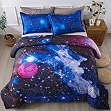 Litanika 3D Galaxy Comforter Full (200,7 x 228,6 cm), 3-teilig (1 Galaxy Comforter, 2 Kissenbezüge), Universum, Wolke, Weltraum, Mikrofaser-Bettwäsche-Set für Jung