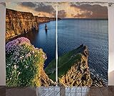 ABAKUHAUS Landschaft Rustikaler Vorhang, Irland County Clare Art, Wohnzimmer Universalband Gardinen mit Schlaufen und Haken, 280 x 245 cm, Mehrfarbig