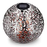 Navaris LED Solar Kugel aus Metall - 30 x 30cm - mit Erdspieß - Garten Solarkugel Leuchte - Orientalische Solar Kugelleuchte - Gebürstetes Silb