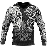 Fantastische Viking Winter Fashion Hoodies, 3D All Over Printed Fenrir Wolf Und Drache Unisex Valhalla Hoodie Streetwear Lässiger Kapuzenpullover Trainingsanzug,Hoodie,XXL