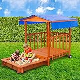 BRAST Sandkasten verstellbares Dach Sandkiste Spielhaus Sitzbänke H
