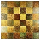 ATCOOGUS Abziehen und Aufkleben Backsplash, Aluminium, Metall, für Küche, Bad, Wand, 30 x 30 x 0,4 cm, Mosaikfliesen, selbstklebend, für Backsplash, 5 Bög