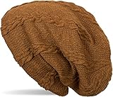 styleBREAKER warme Feinstrick Beanie Mütze mit Zopfmuster und Fleece Innenfutter, Slouch Longbeanie, Unisex 04024131, Farbe:Cog