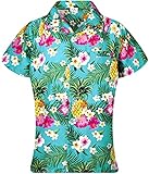 King Kameha Funky Hawaiibluse, Hawaiihemd, Kurzarm, Print Pineapple Flowers, Türkis, 3XL