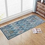 Teppich Läufer Flur rutschfest Waschbarer Teppichlaeufer Küchenteppich Boho-Blau 90X200cm Modernes Teppiche für Korridor Schlafzimmer Kü