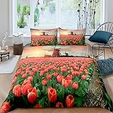 Duvet Cover Rote Tulpe Bettwäsche 100% Mikrofaser Bettbezug Weiche und Angenehme Schlafkomfort Bettwäsche-Sets mit Reißverschluss weihnachtsbettwäsche 200 x 200