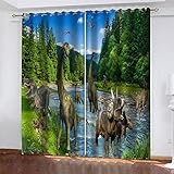 YTSDBB Blickdicht Gardinen für Schlafzimmer Grüner Tierdinosaurier B 110 x H 95 cm 3D Digitaldruck Druckmuster Öse Thermisch isoliert 90% für Schlafzimmer Wohnzimmer ​Kinderzimmer Junge mit M