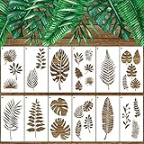 12 Stück Tropische Blätter Schablonen, Farnblatt Monstera Palmblatt Schildkröten Blatt Wand Schablone Vorlage Botanische Blätter Wiederverwendbare Schablonen Set für Handwerk DIY (4 x 8 Zoll)