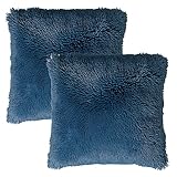 Dutch Decor Kissenhülle 2er Set Fluffy 45x45 cm Blau/Provincial Blue - Weiches Küschelkissen Cozy Einfarbig Kühl Design für drinnen & Reiß