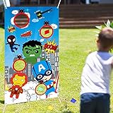 LATERN Superhelden-Wurf-Spiel mit 4 Stück Sitzsäcken, Karneval-Wurfspiel-Banner Superheld Indoor Outdoor Wurfspiel Partyzubehör fü