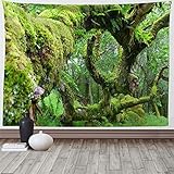 Grüner Wald Wandteppich,Wandtuch,Wandbehang,Tapestry,Kunst Wandteppich,für Wohnheimzimmer Wohnzimmer Zuhause Wandteppich With lights,73x95