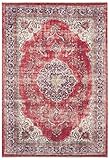 Nouristan Orientalischer Design Teppich Tabriz Mahan mit Fransen Farah (120 x 170 cm, 80% Baumwolle, 20% PE Chenille, Pflegeleicht, Fußbodenheizung geeignet), Rot Creme, 120x170