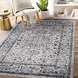 mynes Home Teppich Vintage grau-blau / pflegeleichter Teppich 7 mm Flor & Baumwollrücken / Teppich Wohnzimmer 120x170 / orientalischer Teppich Schlafzimmer / Vintage Teppich Esszimmer / Öko-Tex-103