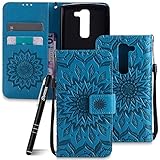 Schutzhülle für LG Magna H502 Blau,Slynmax Mandala Wallet Case Handyhülle für LG Magna H502/G4c H525N/G4 Mini/C90 Tasche Klapphülle Flip Ledertasche Handytasche Stand Kartenfächer(Flower of Paradise)