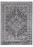 Carpeto Rugs Teppich mit Fransen Orientalisch in Schwarz Grau - Wohnzimmer Schlafzimmer - Klassisch Orient Muster dicht gewebt - Kurzflor Weiche Viskose - Faser 120 x 170