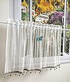 Yaland Scheibengardinen Transparent Kurze Vorhänge mit elegant Muster landhausstil Bistrogardinen mit Kugeln-Kante Weiß (BxH 200x100cm) 1 Stück