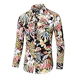 Hemd Herren Vintage Drucken Loose/Slim Fit Langarmshirt Herren Hawaii Sandstrand Surfen Style Lässig Hemd Herren Knopfleiste Kent Kragen Mode Basic Shirt H