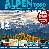 ★ALPEN Karte OutdoorTopo auf 32 GB microSD. Deutschland Schweiz Italien Österreich Frankreich SlowenienTopografische GPS Freizeitkarte Topo GPS Karte Höhelinien microSD für Garmin Navi, PC und MAC