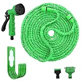 VEGKEY Flexibler Gartenschlauch,100 FT 30m FlexiSchlauch Wasserschlauch Schlauch Flexi Dehnbarer Wasserschlauch Flexi Wonder, Flexi Gartenschlauch mit 8 Funktion Garten Handbrause (Grün)