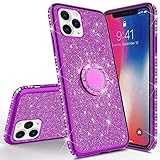 Uposao Kompatibel mit iPhone 12 Pro Max Glitzer Hülle mit 360 Grad Ring Ständer Glänzend Strass Diamant Hülle Transparent TPU Silikon Hülle Weiche Silikon Rückseite Schutzhülle,L