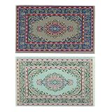 2 StüCke Kleiner Teppich Teppich Vintage Mini Teppich TüRkische Teppiche Musterteppich Handgewebter Teppich Modern Teppiche Bodendekoration für Kleiner Raum Haus Wohnzimmer Zimmer Blau Grü