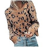 VICIKON Casual Langarm Top Outwear V-Ausschnitt-Pulli Leopardenmuster Langarmshirt langarmshirt mädchen Christmas Sweater Damen Vintage Pullover Pullover & Strickjacken Für Damen Langarm t-shirt D