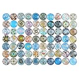 Coolty 70pcs 25mm Mosaik Bedruckte Glaskabochons, Flatback Dome Cabochons, Halbrunde Mosaikglasstücke für die Schmuckherstellung, B