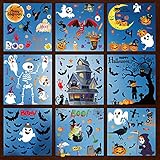 FullJoyHut Halloween Fenster Aufkleber Halloween Fensterbilder Sticker Fensterdeko Dekorationen Kürbisse Hexen Geister Schläger Fensterufkleber ohne Kleber Sticker Deko für Party Heimdek