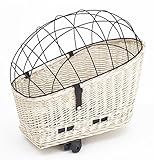 Tigana Hundefahrradkorb für Gepäckträger aus Weide Natur 60 x 39 cm Gitter Tierkorb Hinterradkorb Hundekorb für Fahrrad (W-S) (XXL + Kissen + Holz)