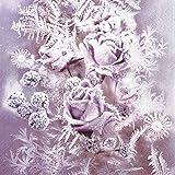 20 Servietten Frosted Roses - Gefrorene Rosen lila/Blumen/Winter/Weihnachten 33x33