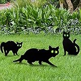 3 Packungen Garten Schrecken Katzen mit Reflektierenden Augen für Hof Outdoor und Halloween Dek