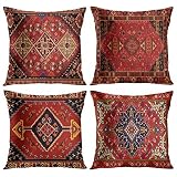 Emvency Set mit 4 Kissenbezügen im traditionellen persischen Stil, abstrakt, rot und schwarz, Vintage-Perserteppich-Muster, dekorative Kissenbezüge, 45.7 x 45.7 cm, florale Kissenbezüg