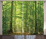 ABAKUHAUS Wald Rustikaler Vorhang, Laubwald Sommer, Wohnzimmer Universalband Gardinen mit Schlaufen und Haken, 280 x 245 cm, Grü