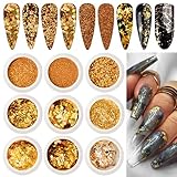 Sinyanail 3D-Mini-Nagelkaviar aus Metall mit Mikrokugeln, Gold, Silber, Roségold, Nagelnieten mit unregelmäßigen Glassteinen (Gold)