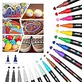 Acrylstifte für Steine Bemalen Set, 18 Stück 16 Farben Permanent Marker Wasserfeste Stifte 0.7mm & 2mm Spitzes Acrylstifte für Kinder DIY Keramik Glas Porzellan Metall Kunststoff Holz Leinw
