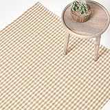 Homescapes Karierter Teppich Gingham, 110 x 170 cm, waschbarer Baumwollteppich mit Karo-Muster im Landhausstil, 100% Baumwolle, beig
