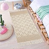 SHACOS Baumwollteppich Waschbar Handgewebter Teppich mit Quasten Teppichläufer Flur Vintage Marokkanischer Teppich für Schlafzimmer Wohnzimmer Küche Eingangsbereich 60x90 cm Khak