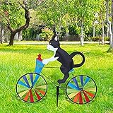 harupink Windrad Hund Katze, Windmühle Gartenstecker in Tierischem Design, Gartendeko für Kinder, Garten, Balkon und Terrasse 90 cm x 50 cm (Schwarze Katze)