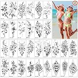 Chudian 30 Blatt 3D Blumen Temporäre Tattoos Frauen, Schwarz wasserdichte gefälschte Tattoos Lotus Blumen Rosa Pfingstrose Tatoo Aufkleber Sexy Temporäre Tattoos für Hals Arm Party Zubehö