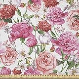 ABAKUHAUS Aquarell Stoff als Meterware, Rosa Pfingstrosen Rosen, Microfaser Stoff für Dekoratives Basteln, 1M (230x100cm), Mehrfarbig